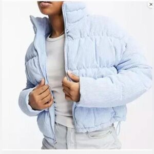 Hollister Sky light baby Blue Corduroy Puffer Jacket full zip coat XS